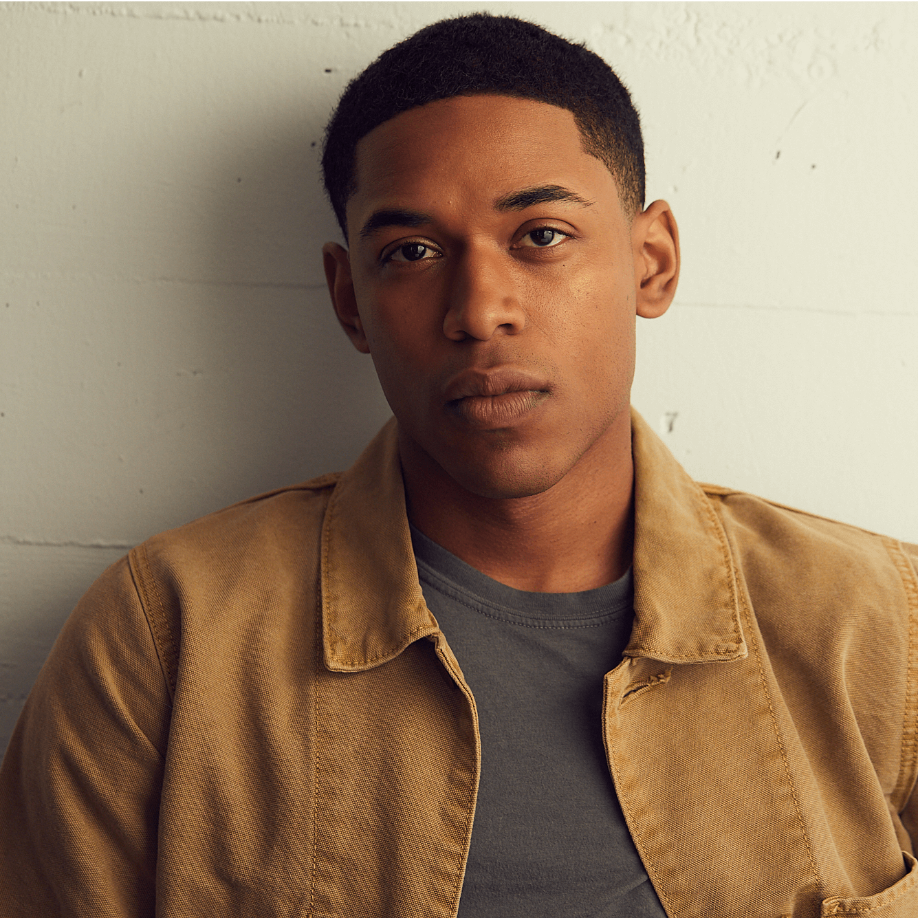 Image is a headshot of Kelvin Harrison Jr, an actor for the movie Cyrano