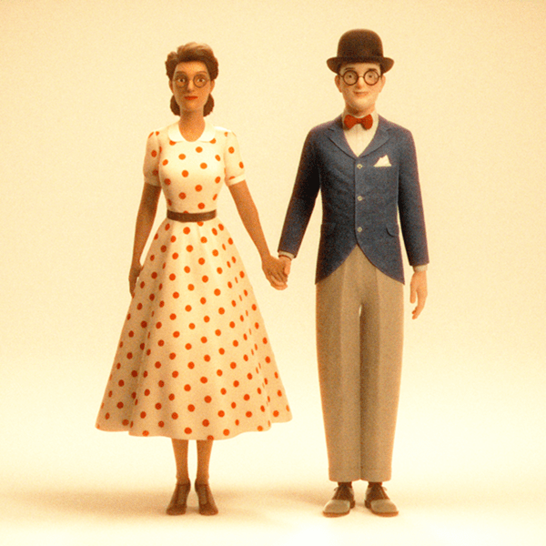 two animated people hold hands