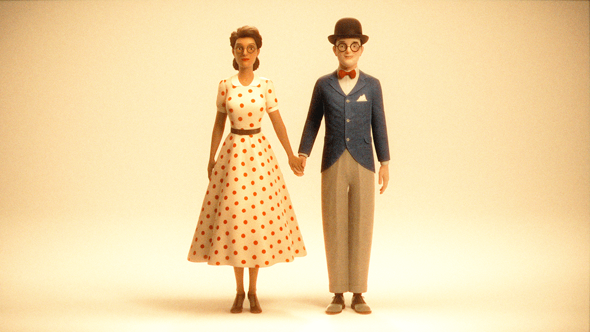 two animated people hold hands