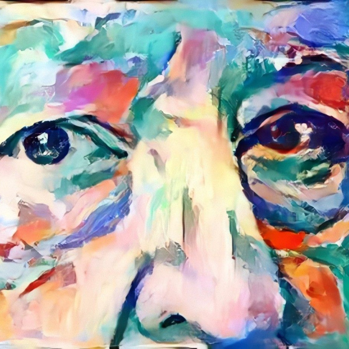 a painting of Alfred Hitchcock's face in acrylic colors.